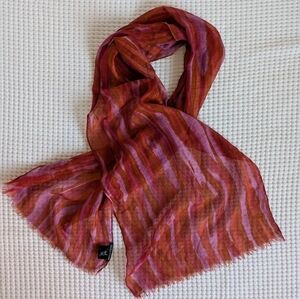 Eileen Fisher Lightweight Silk Wool Gauzy Blend Red Pink Purple Scarf 68x16